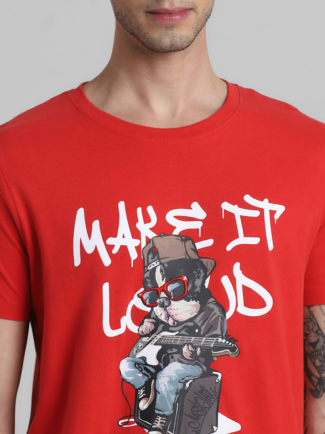 URBAN RACERS by JACK&JONES RED GRAPHIC PRINT CREW NECK T-SHIRT