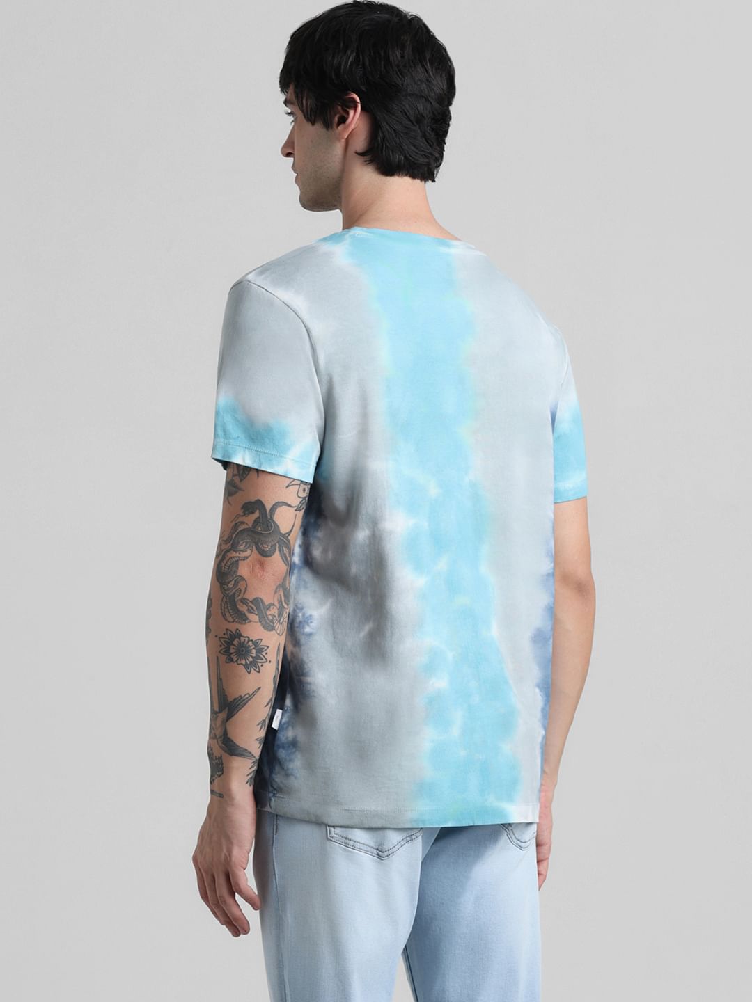 Blue & Grey Tie-Dye Crew Neck T-shirt