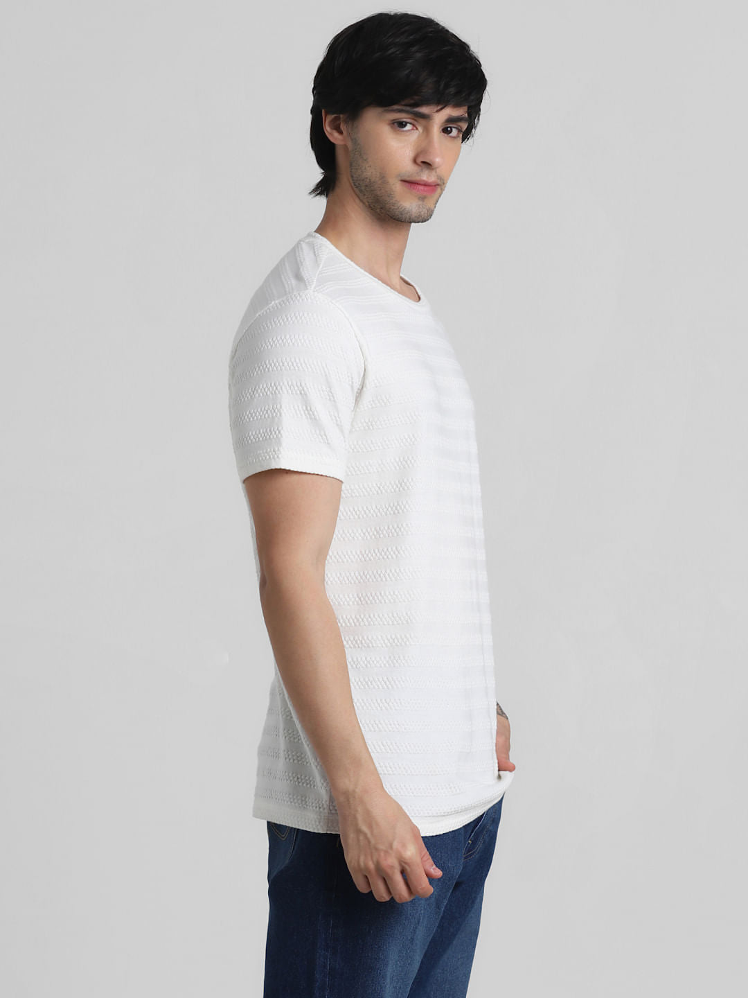 White Knitted Crew Neck T-shirt