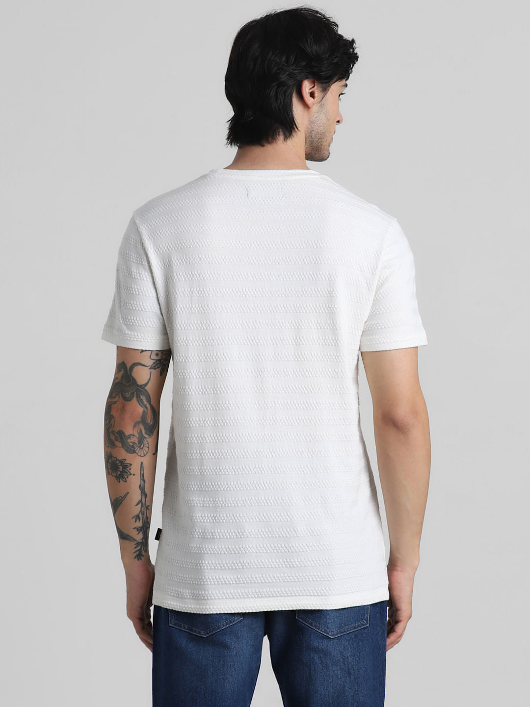 White Knitted Crew Neck T-shirt