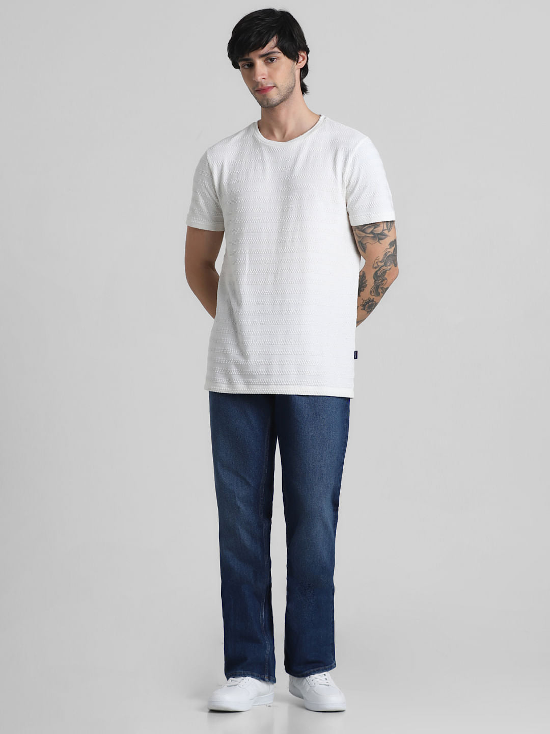 White Knitted Crew Neck T-shirt