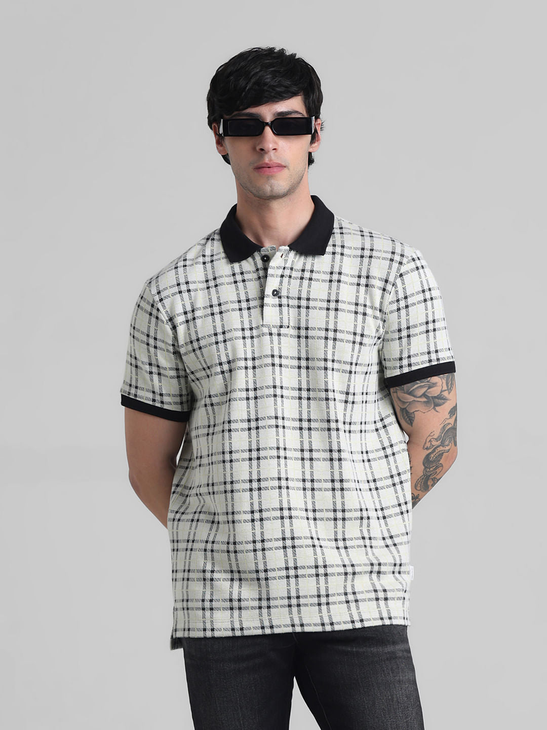White Check Polo T-shirt - S