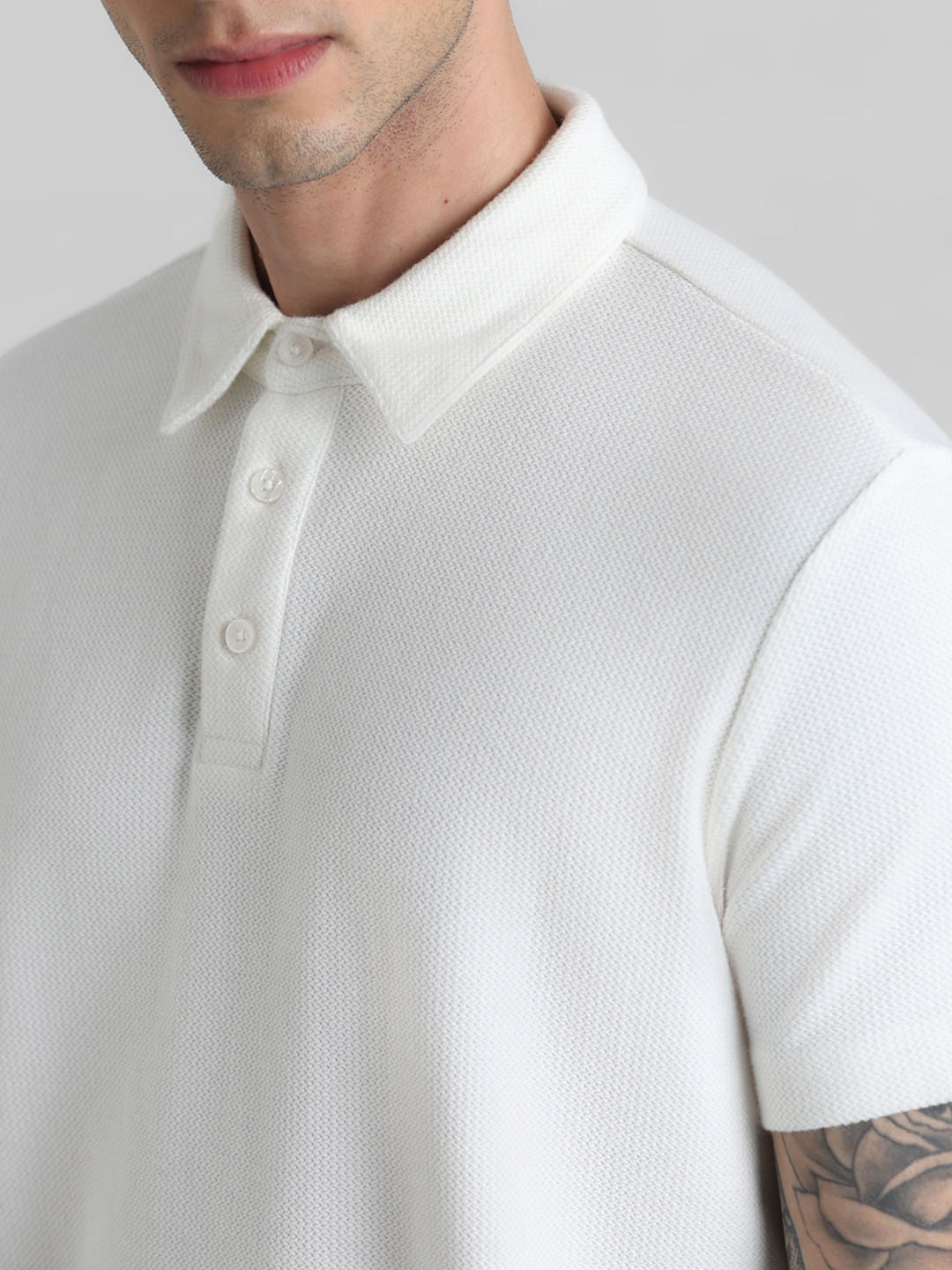 White Knitted Polo T-shirt