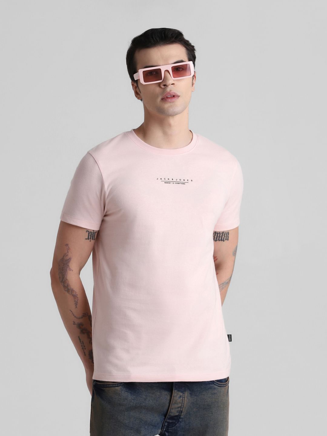 Pink Logo Text Crew Neck T-shirt
