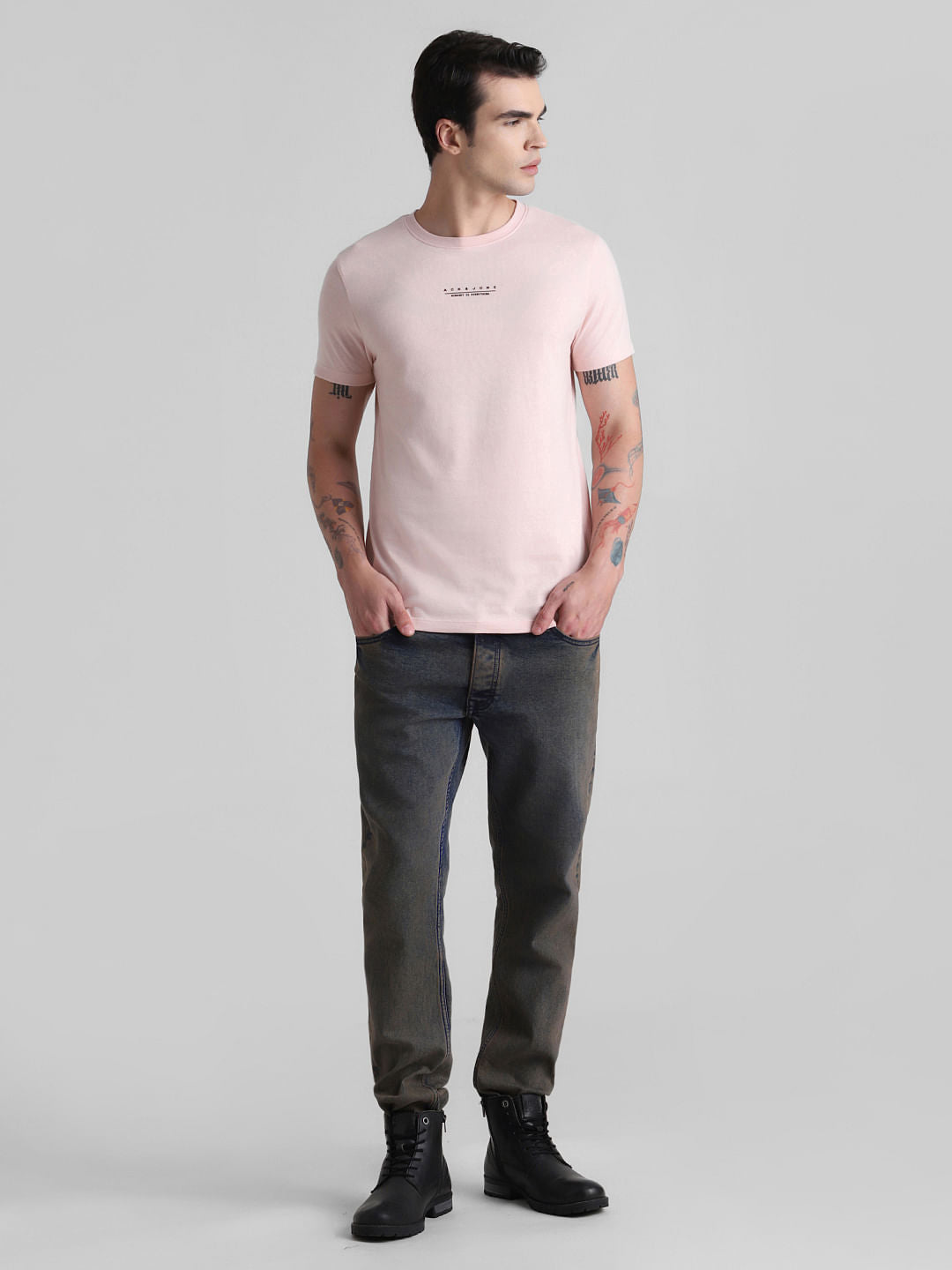 Pink Logo Text Crew Neck T-shirt