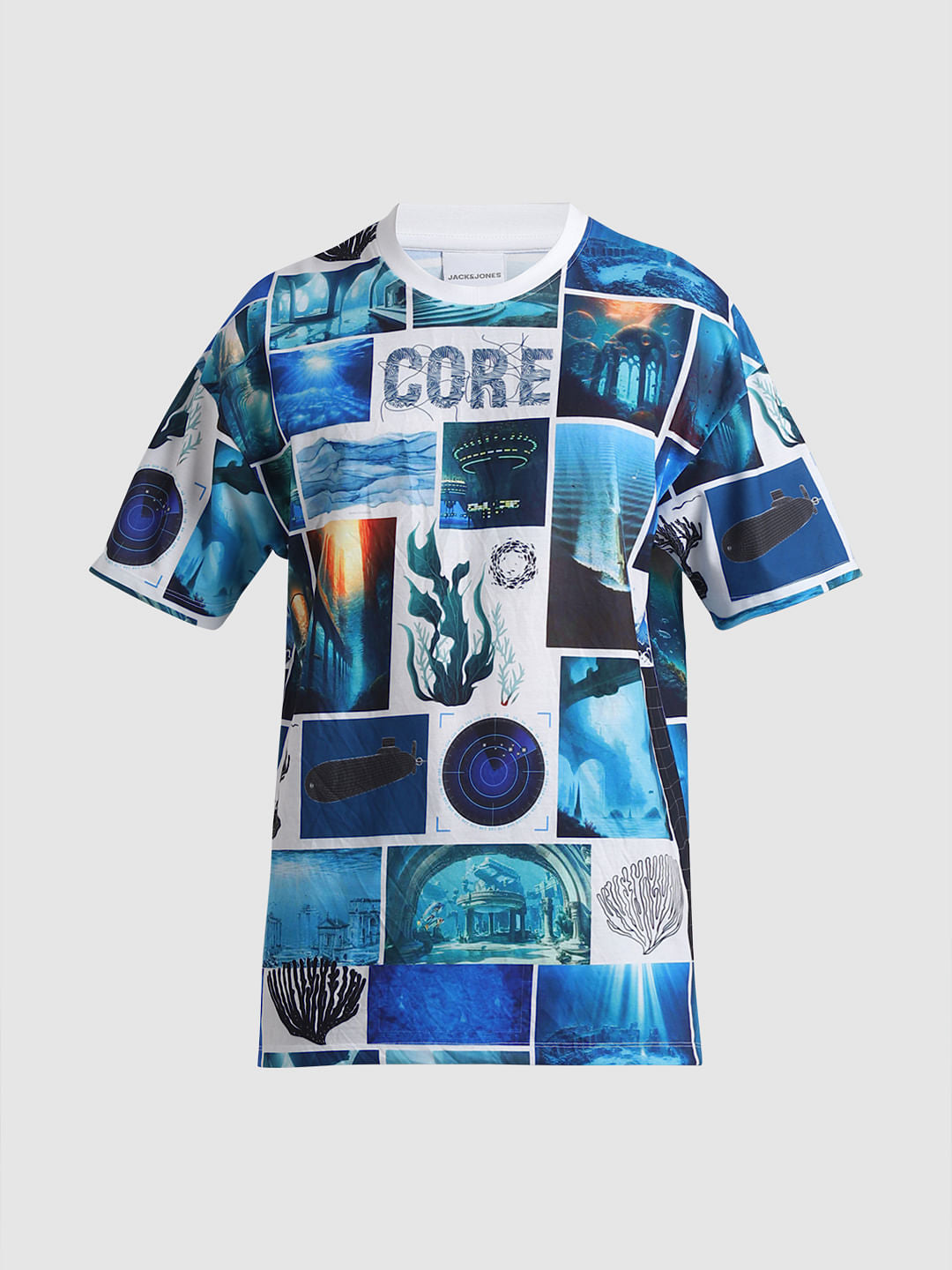 Blue Collage Print Oversized T-shirt