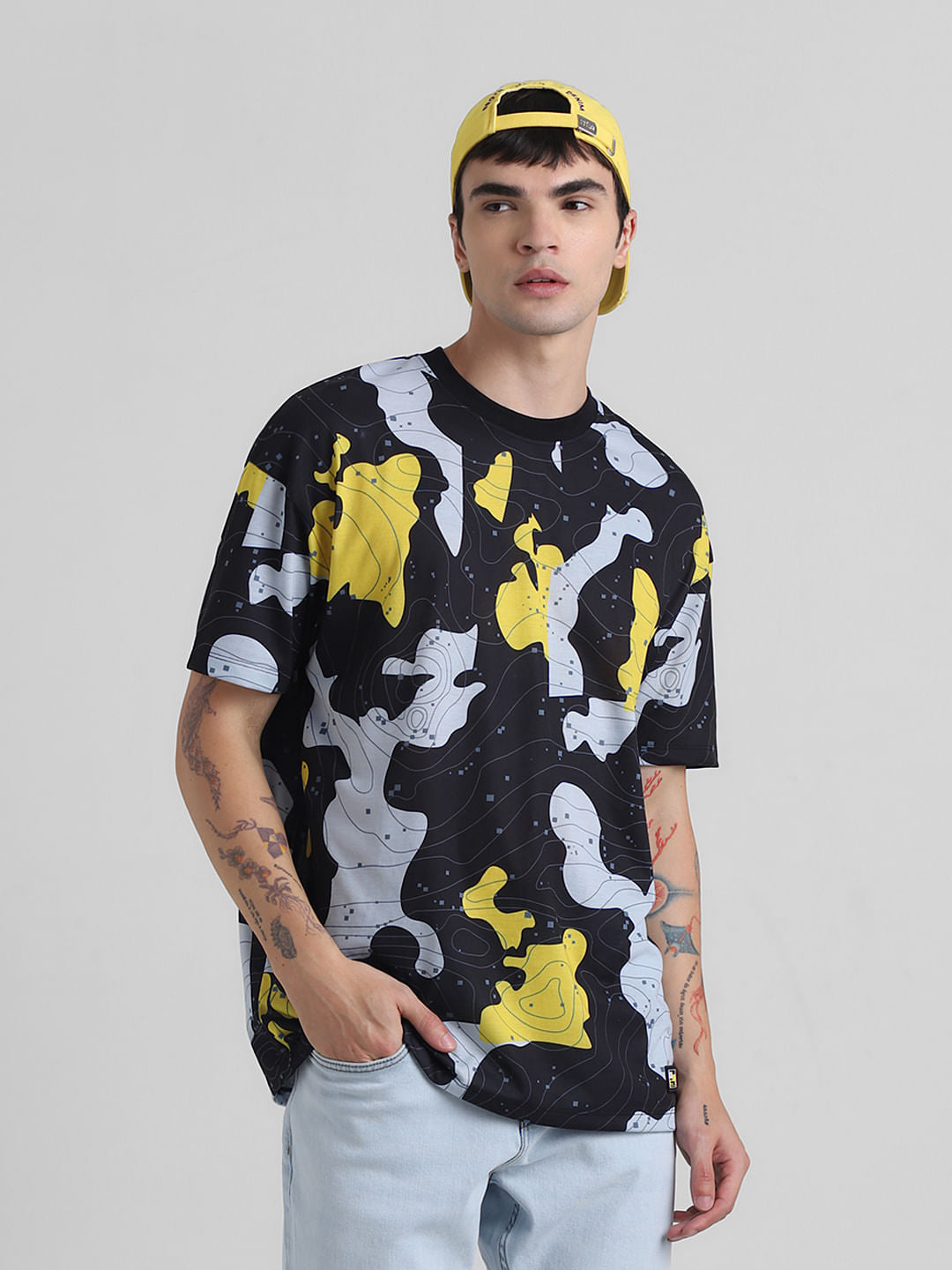 Black Abstract Print Oversized T-shirt