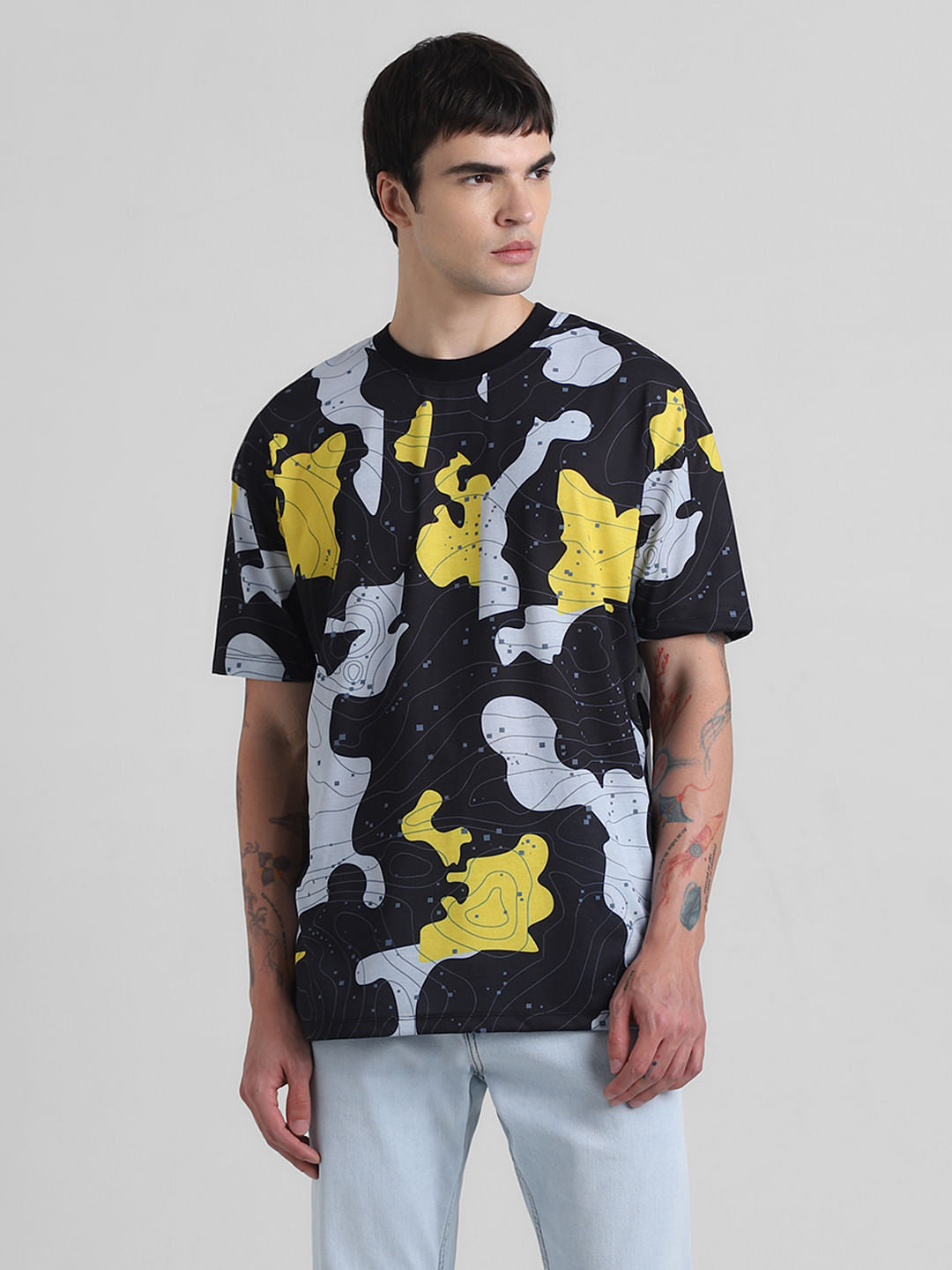 Black Abstract Print Oversized T-shirt