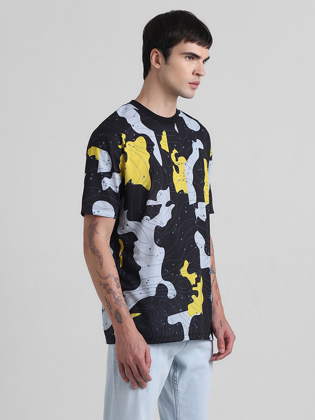 Black Abstract Print Oversized T-shirt