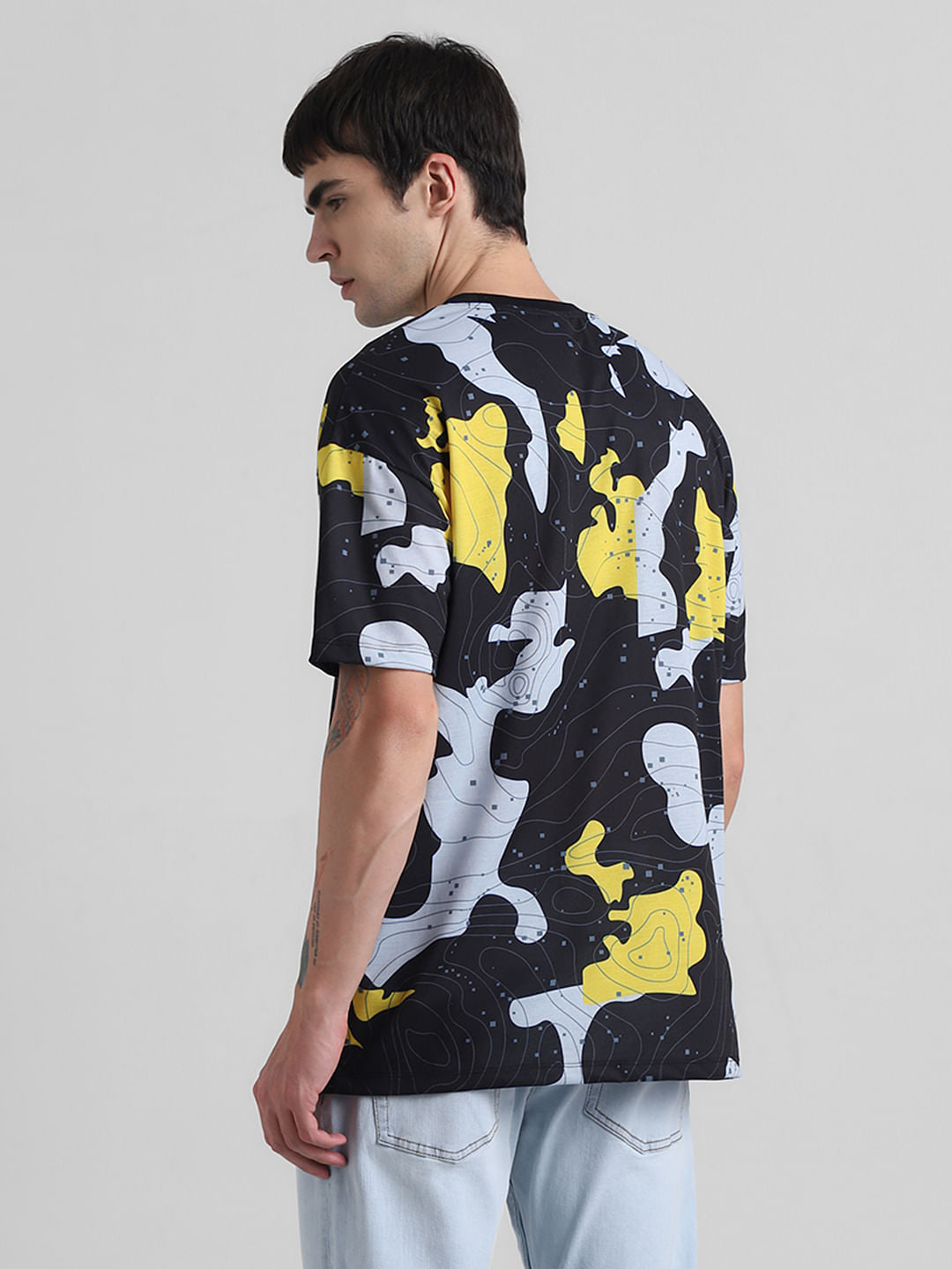 Black Abstract Print Oversized T-shirt