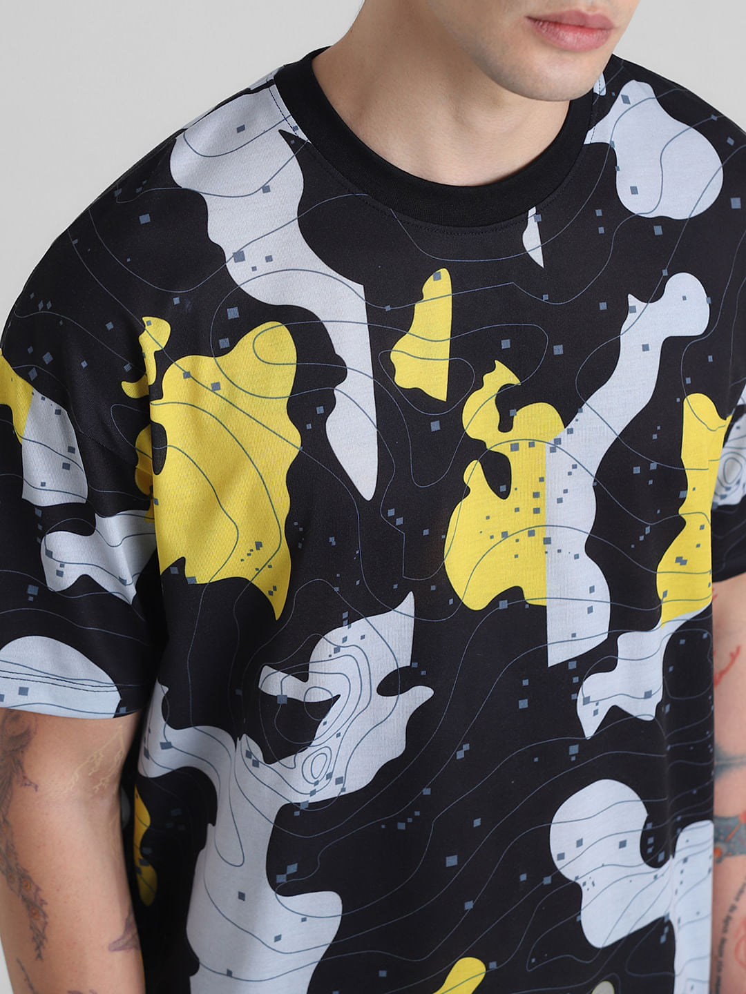 Black Abstract Print Oversized T-shirt