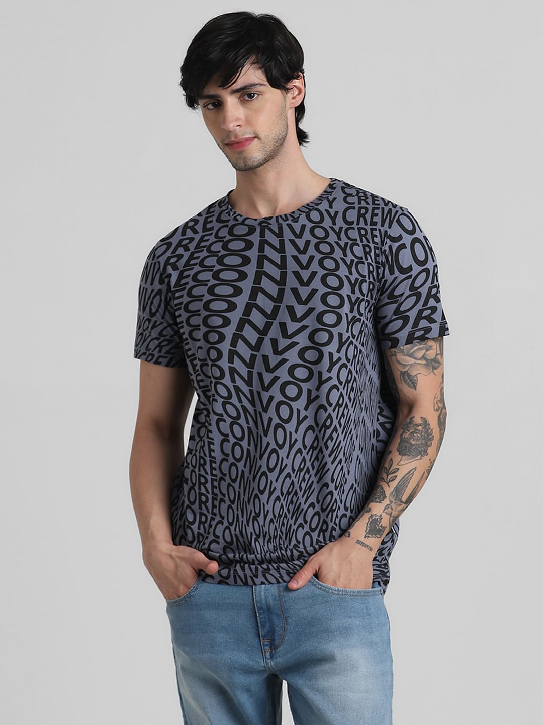 Grey Typographic Print T-shirt