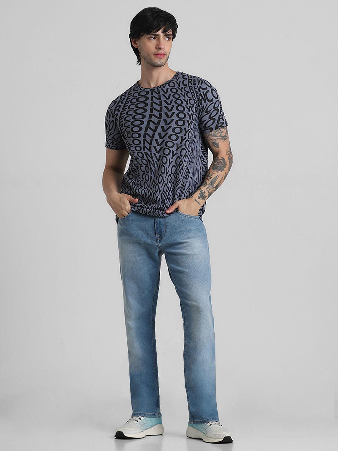 Grey Typographic Print T-shirt