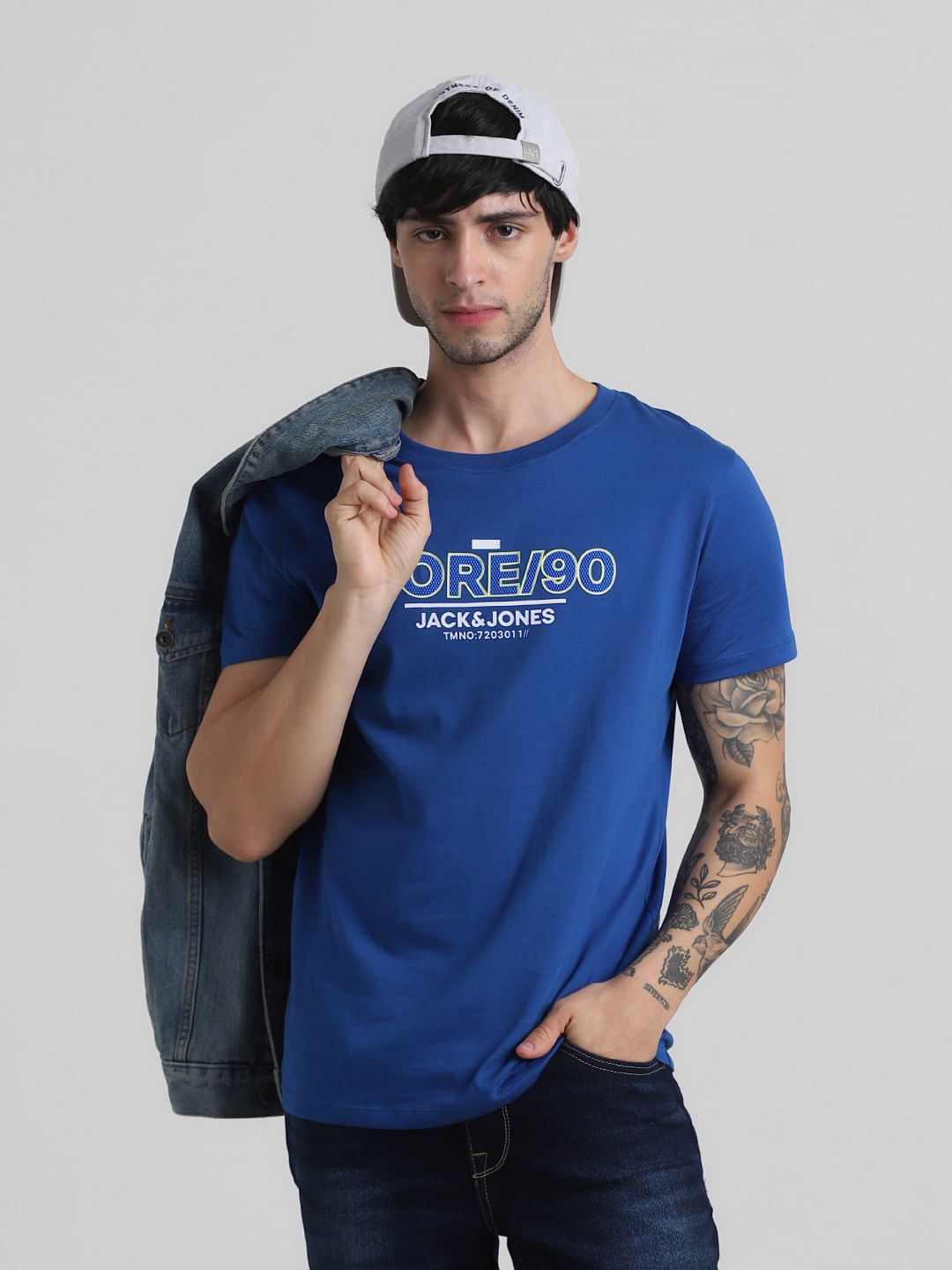 Blue Logo Print Crew Neck T-shirt - S