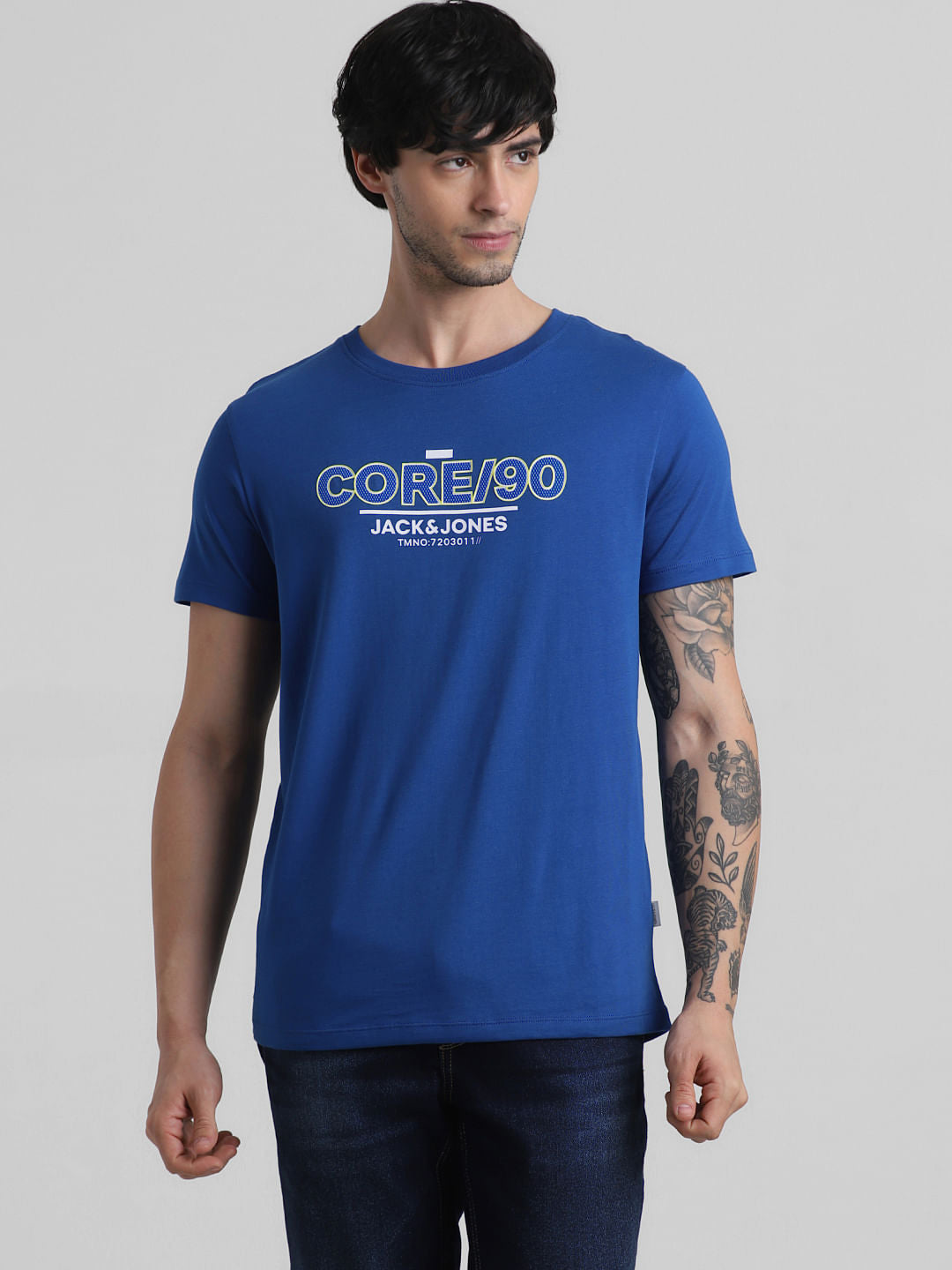 Blue Logo Print Crew Neck T-shirt