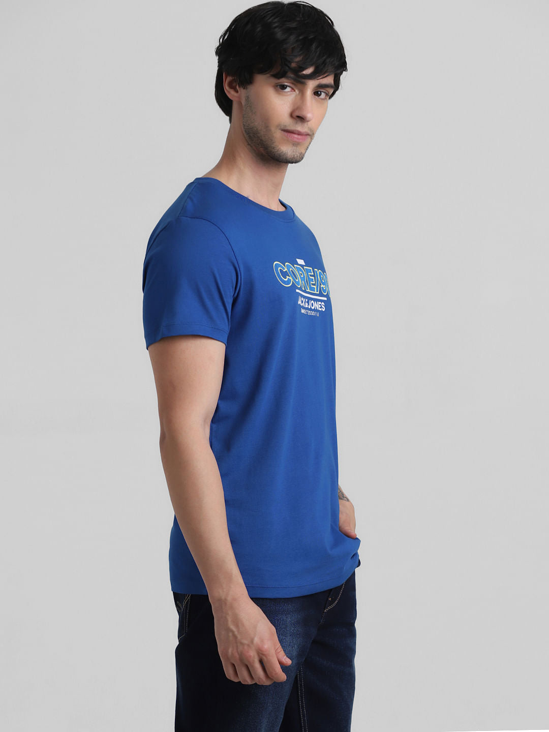 Blue Logo Print Crew Neck T-shirt