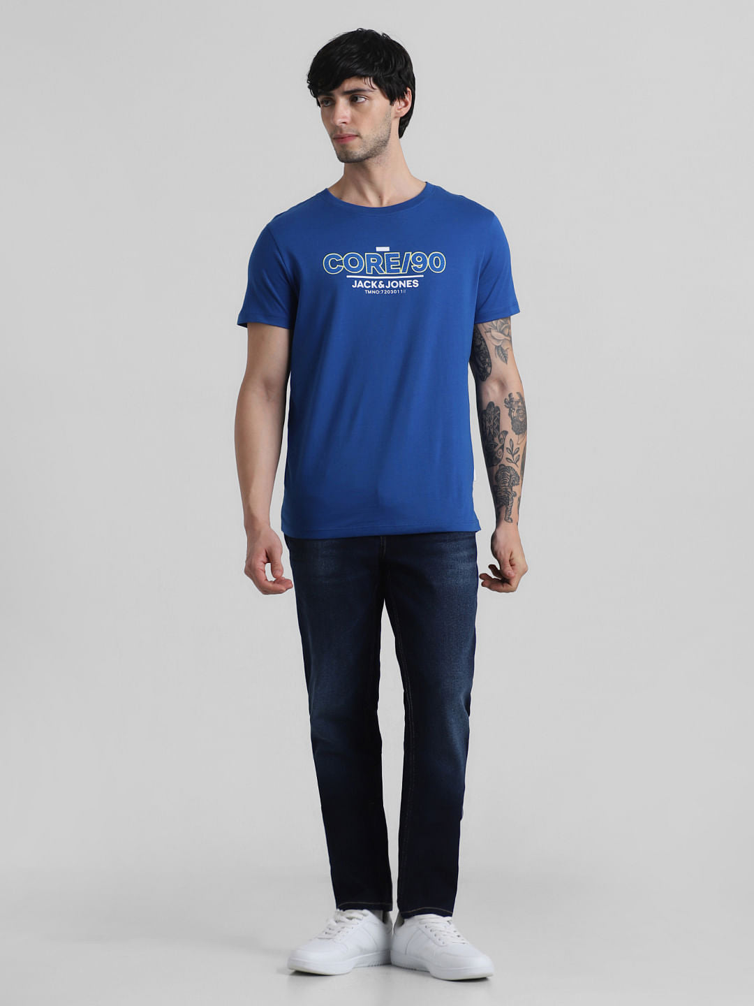 Blue Logo Print Crew Neck T-shirt