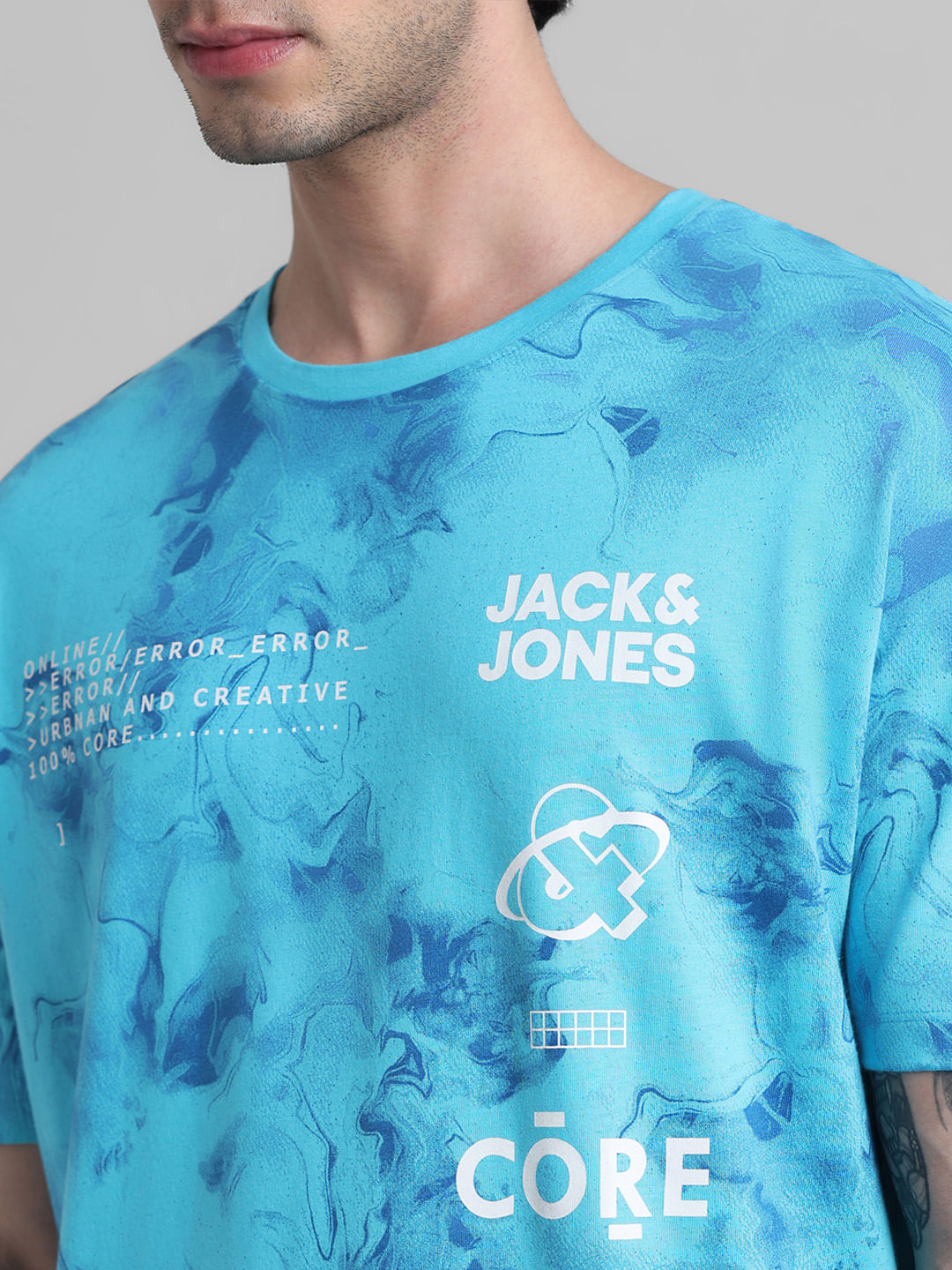 Blue Abstract Print Oversized Crew Neck T-shirt