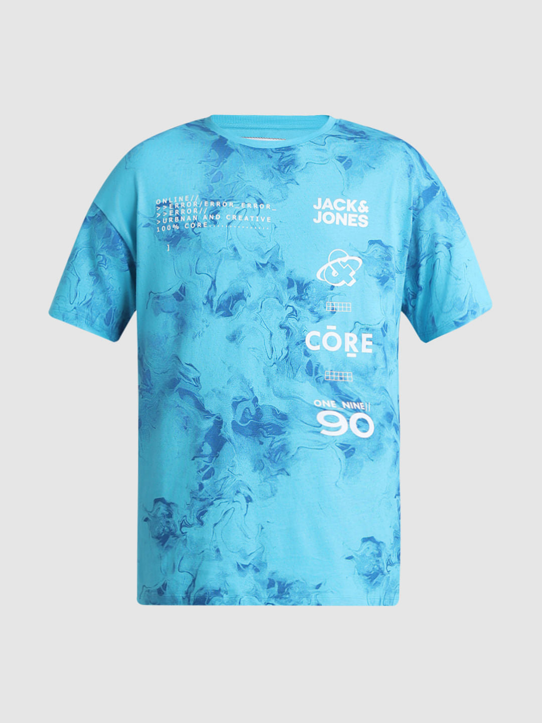 Blue Abstract Print Oversized Crew Neck T-shirt