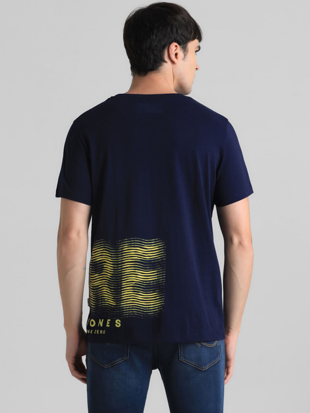 Dark Blue Printed Crew Neck T-shirt