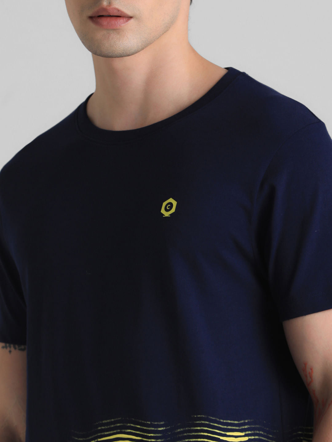 Dark Blue Printed Crew Neck T-shirt