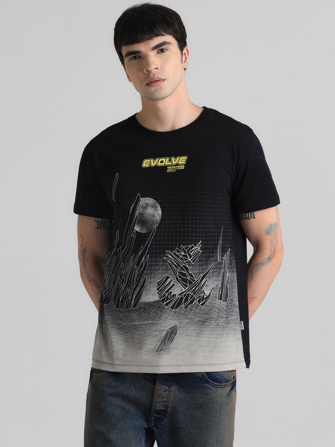 Black Printed Crew Neck T-shirt