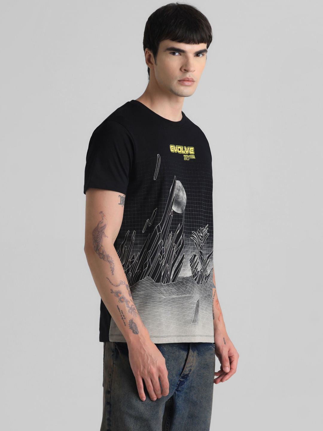 Black Printed Crew Neck T-shirt