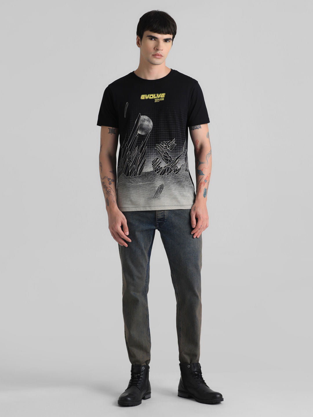 Black Printed Crew Neck T-shirt