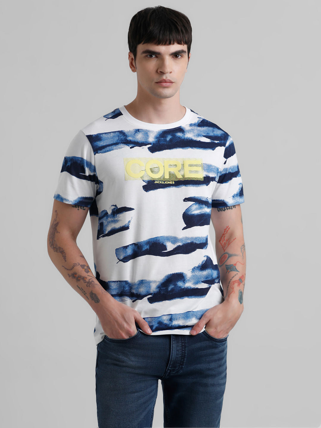 White Abstract Print T-shirt - S