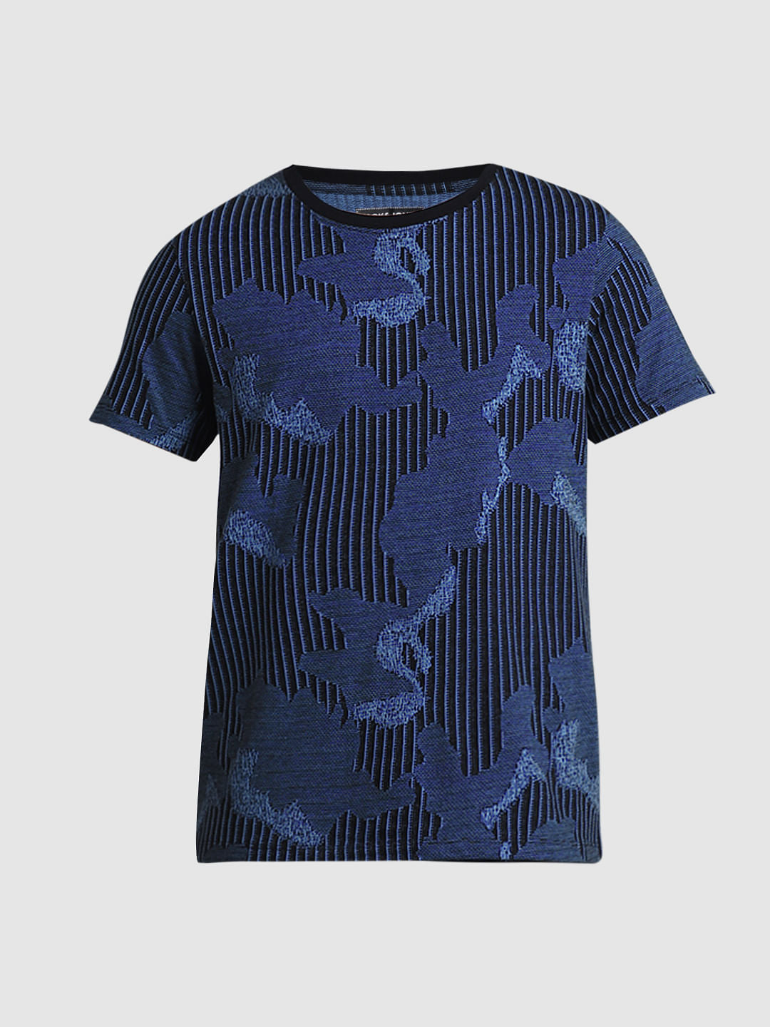 Blue Camo-Grid Jacquard T-shirt