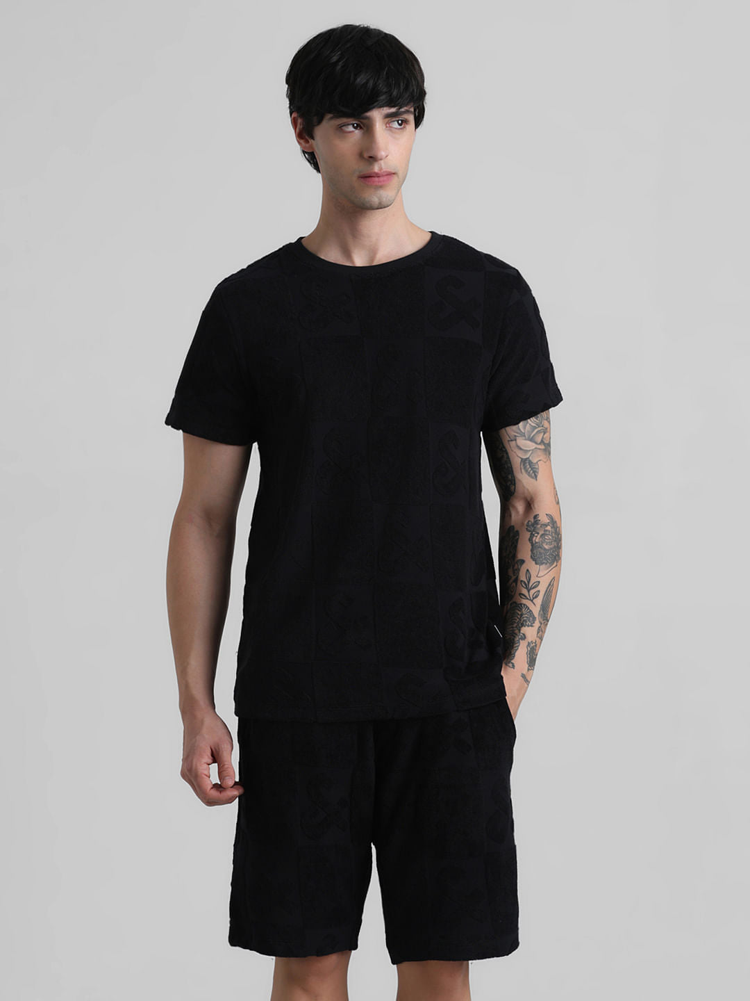 Black Jacquard Logo Print T-shirt
