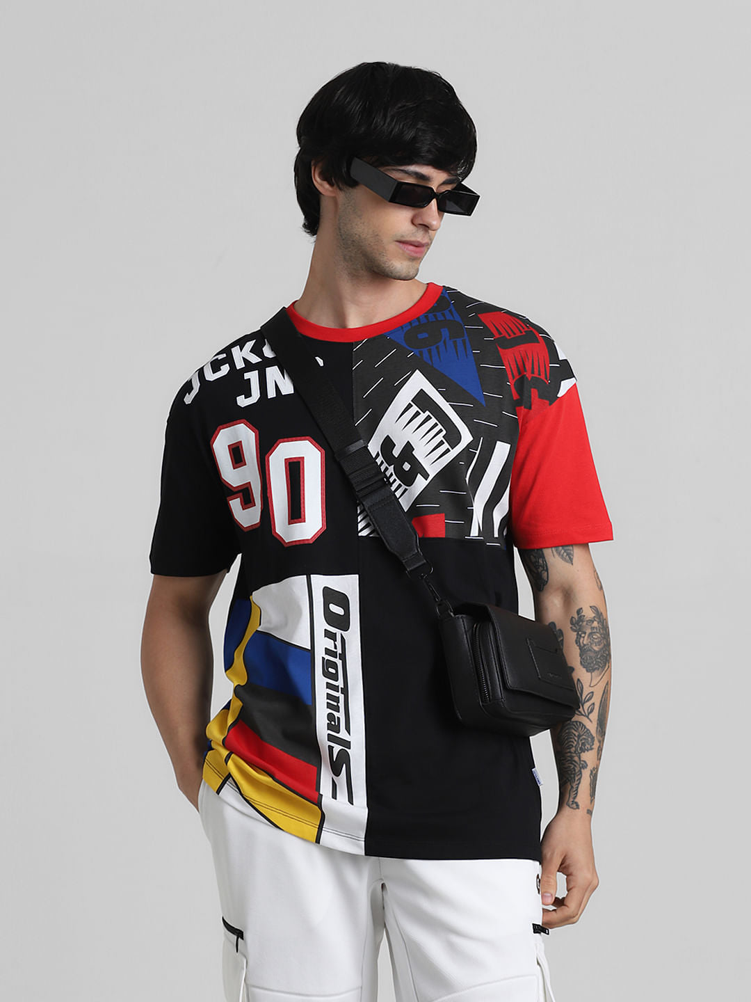 URBAN RACERS by JACK&JONES WHITE PRINTED Oversized T-SHIRT - S