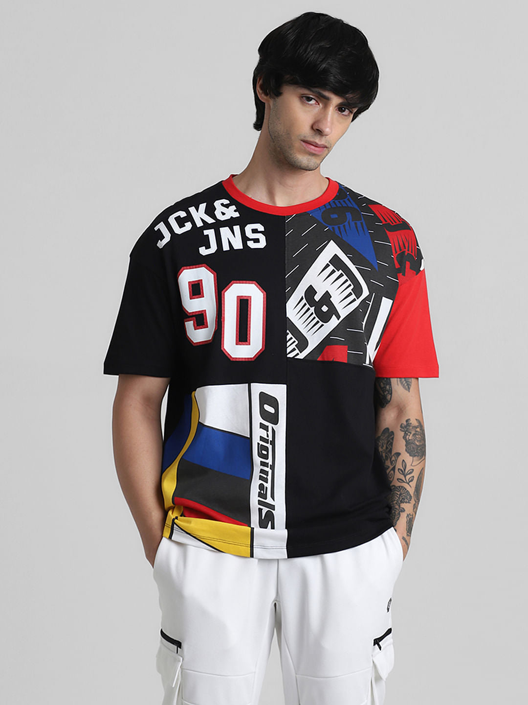 URBAN RACERS by JACK&JONES WHITE PRINTED Oversized T-SHIRT