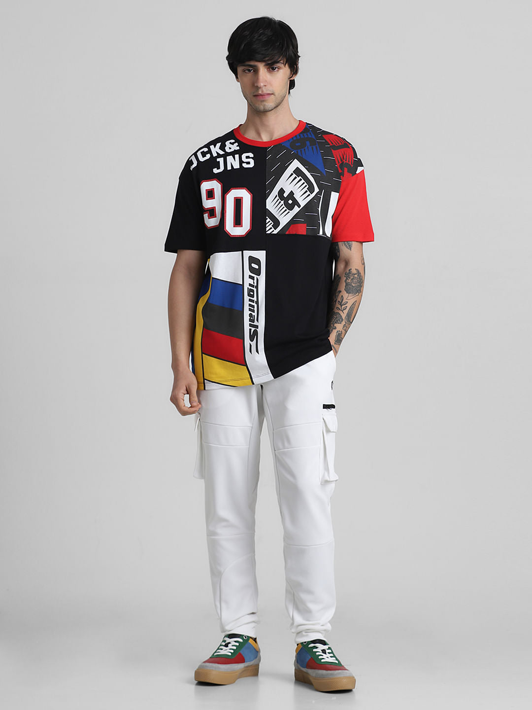 URBAN RACERS by JACK&JONES WHITE PRINTED Oversized T-SHIRT