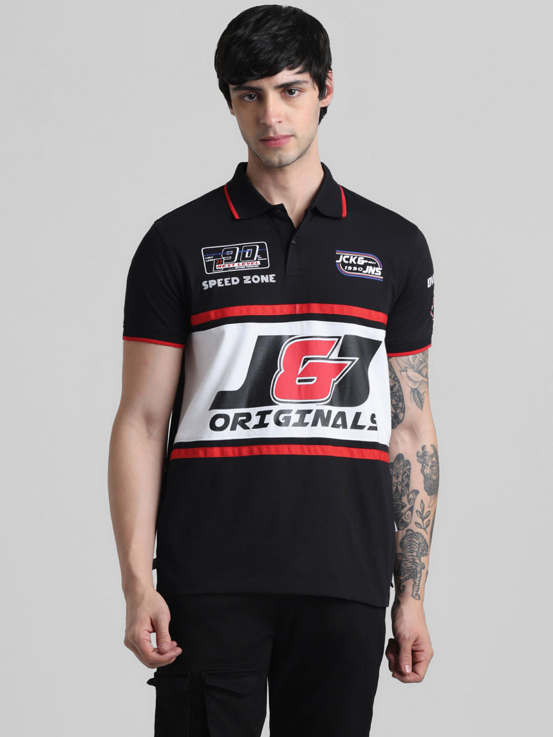 URBAN RACERS by Jack & Jones Black Printed Polo T-shirt