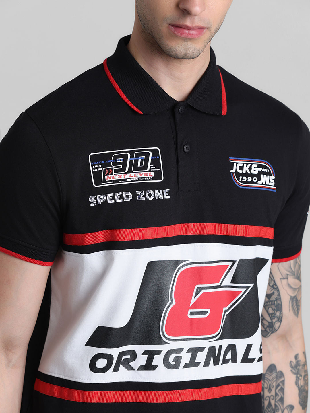 URBAN RACERS by Jack & Jones Black Printed Polo T-shirt