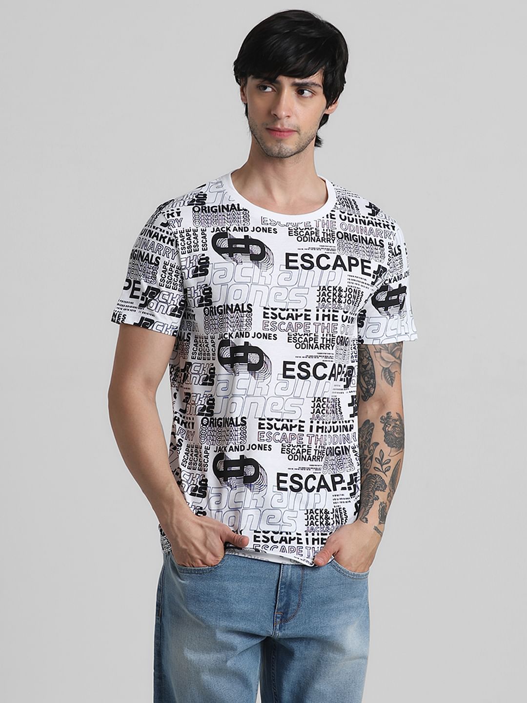 White Typographic Print T-shirt