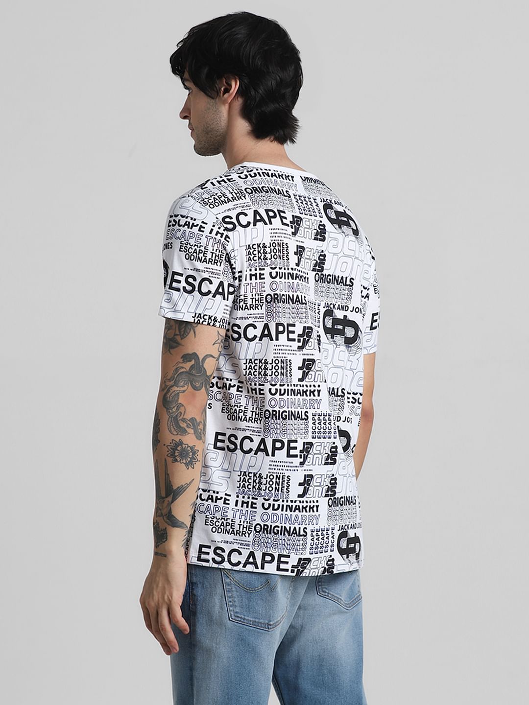White Typographic Print T-shirt