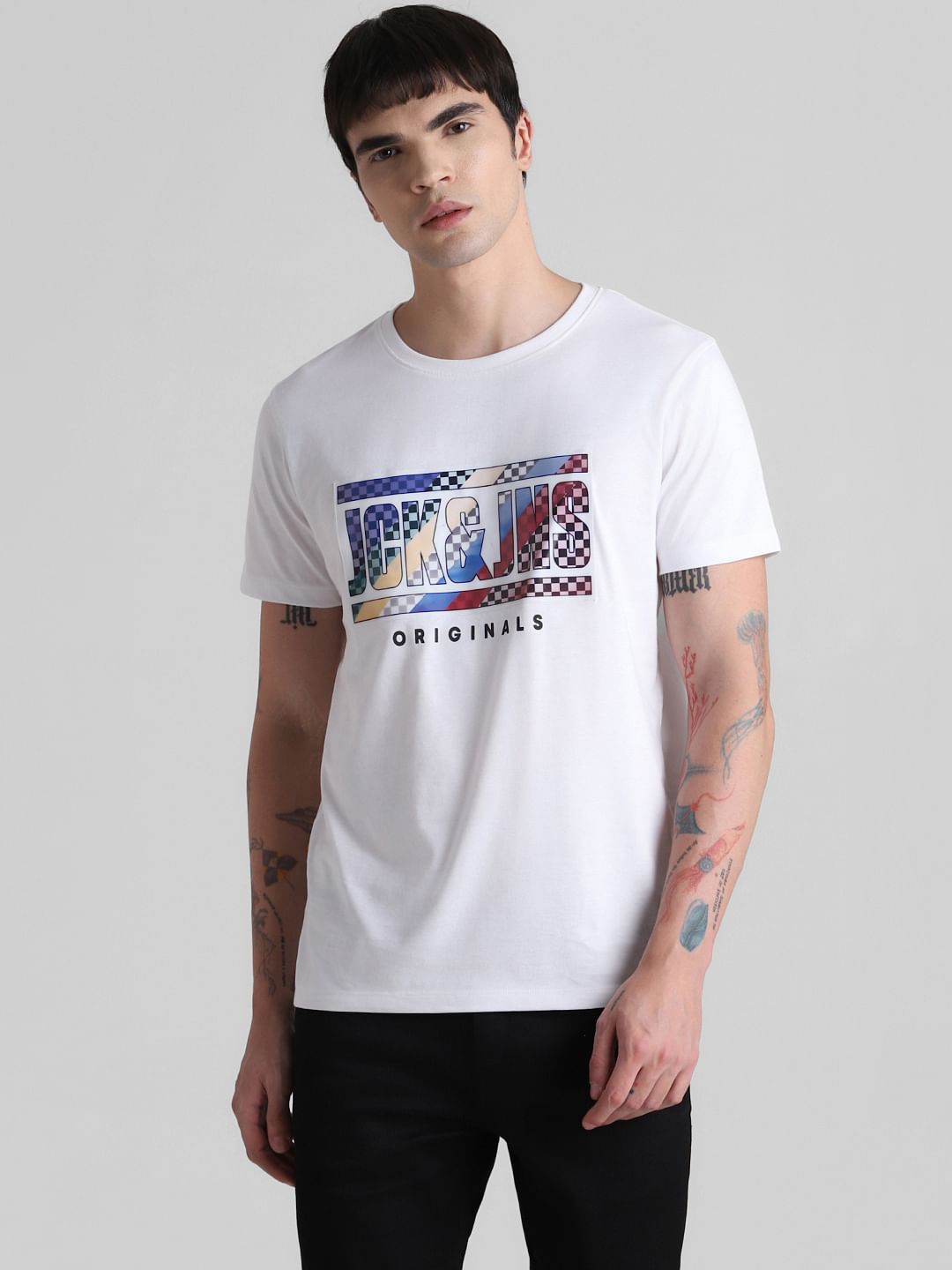 URBAN RACERS by JACK&JONES White Logo Print Crew Neck T-shirt