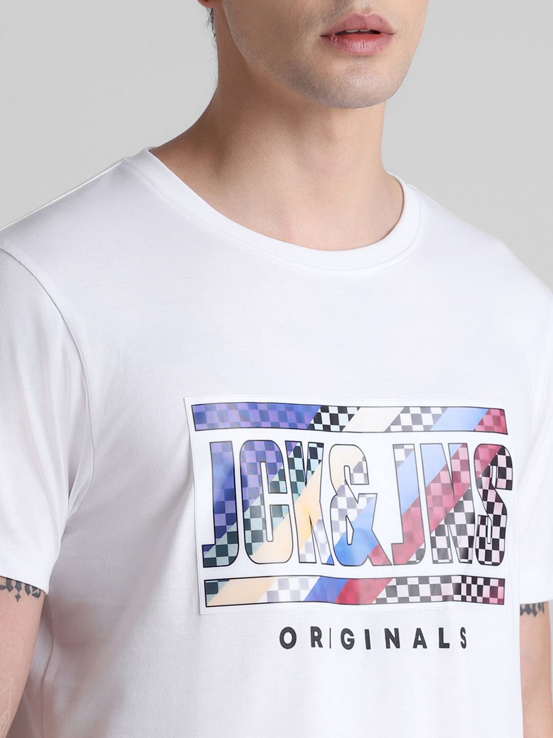 URBAN RACERS by JACK&JONES White Logo Print Crew Neck T-shirt