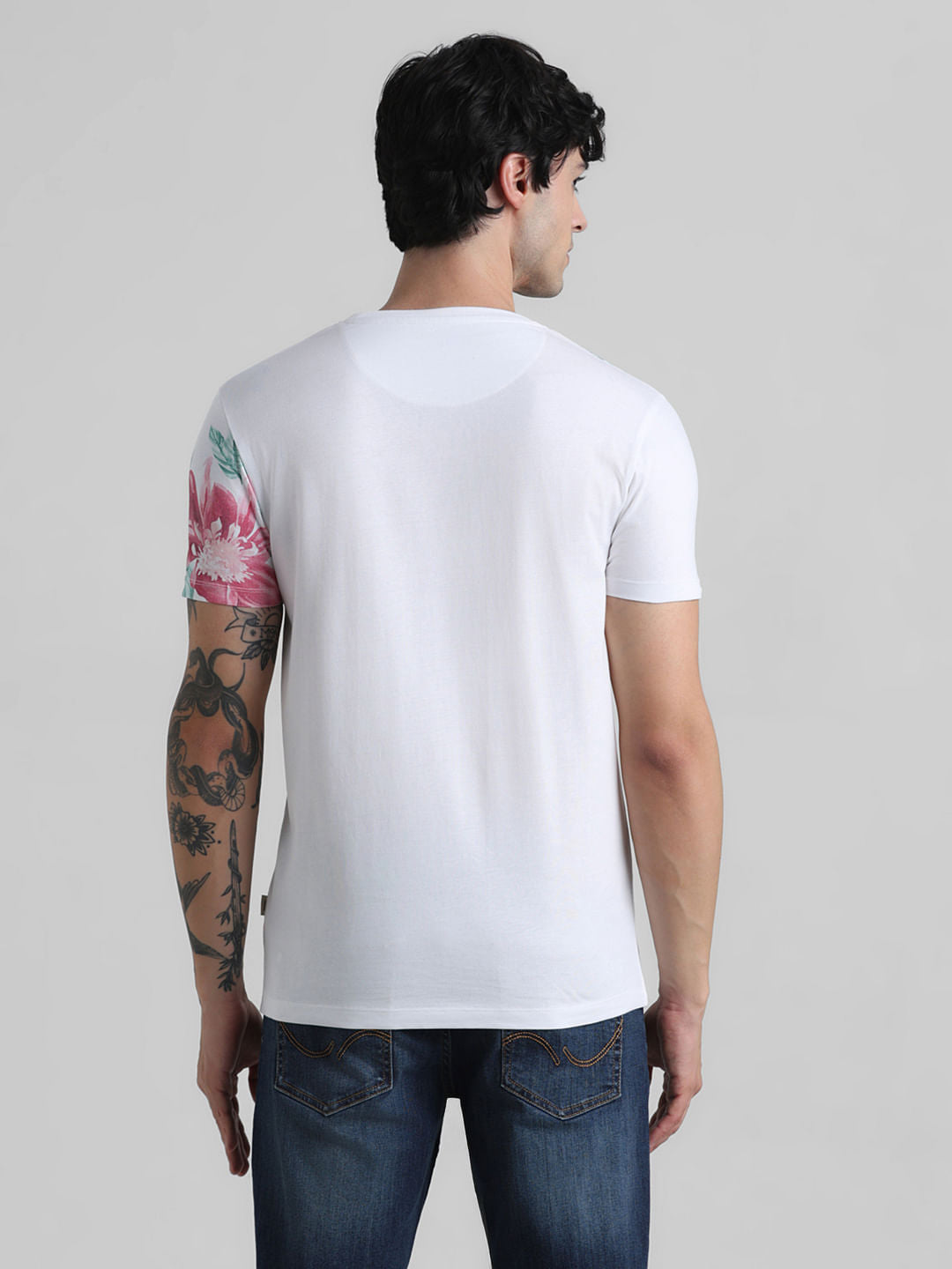 White Floral Print Crew Neck T-shirt