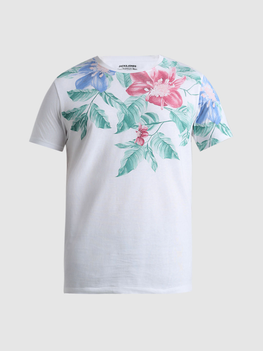 White Floral Print Crew Neck T-shirt