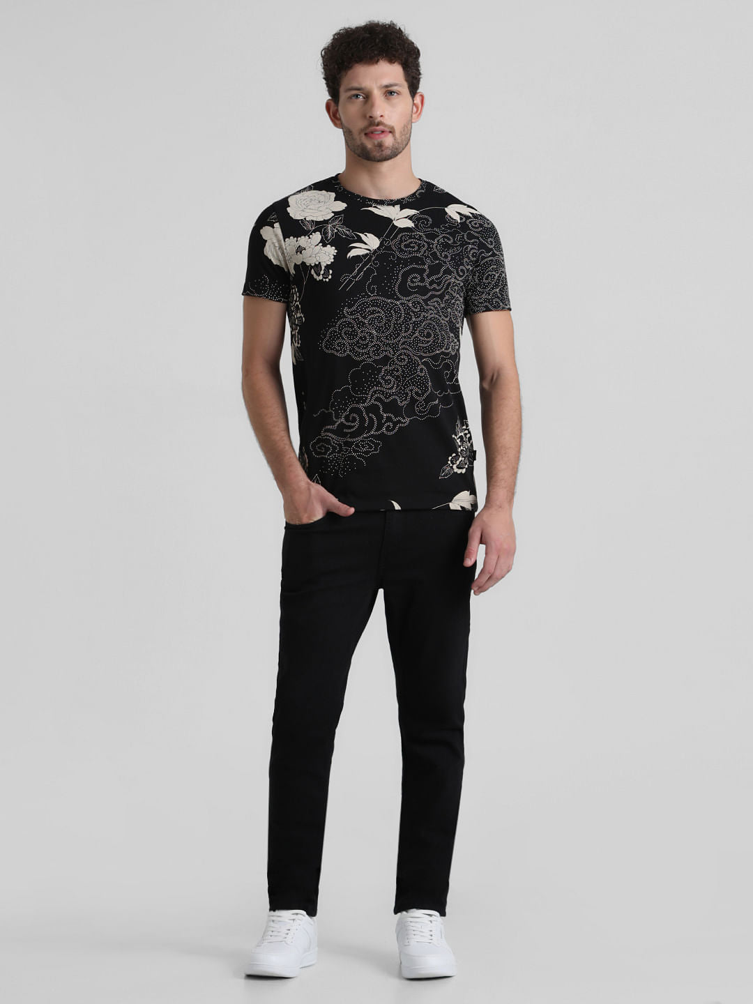 Black Floral Print T-shirt