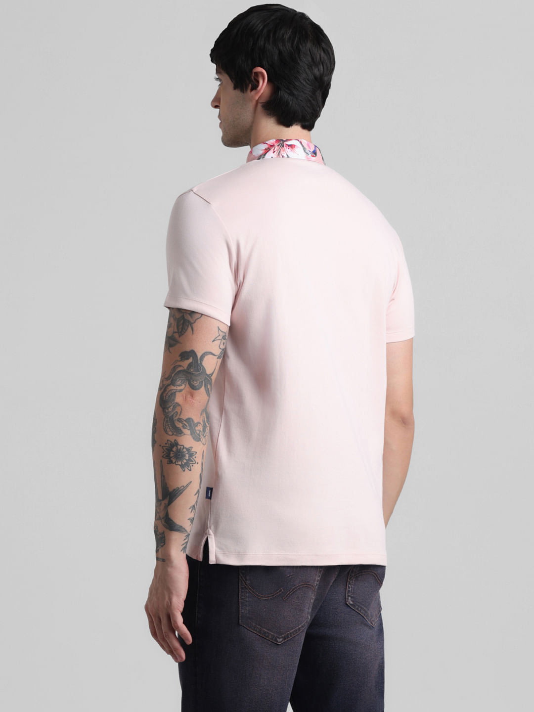 Pink Floral Collared Polo T-shirt