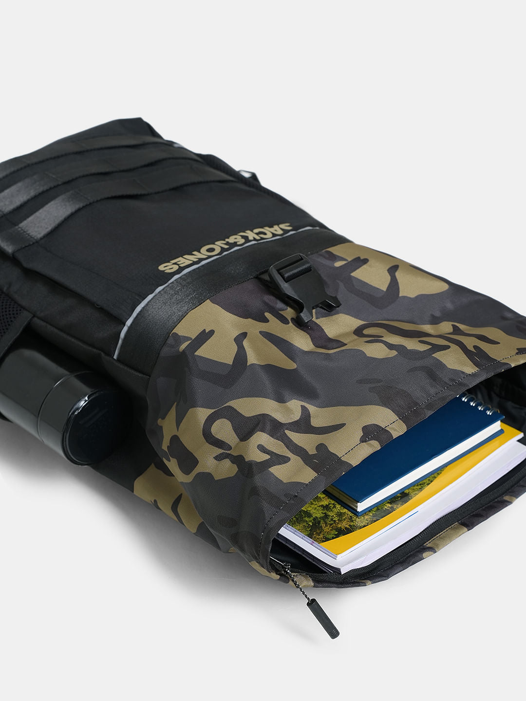 Olive Camo Print Roll-Top Backpack