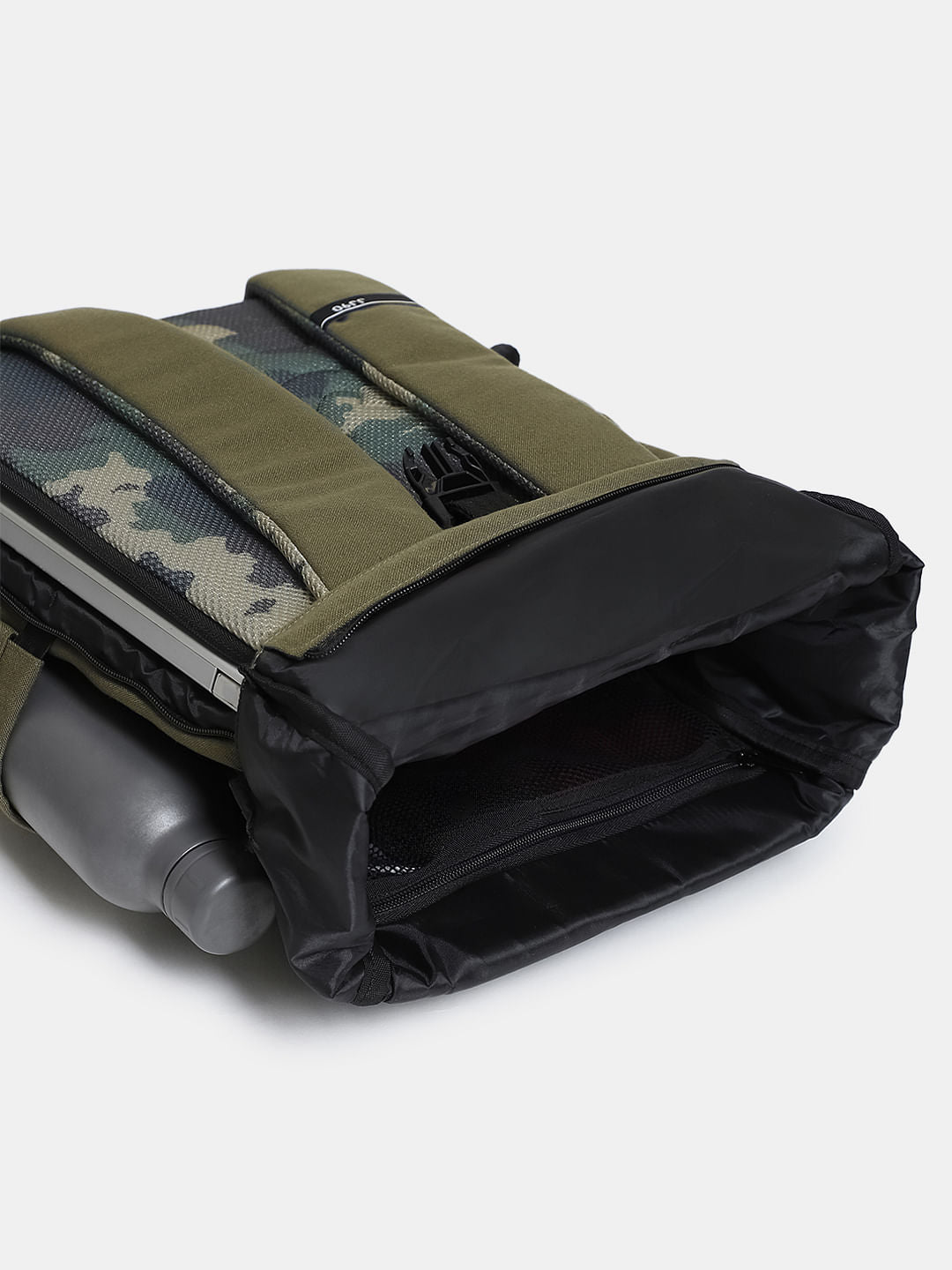 Olive Camo Print Roll-Top Backpack