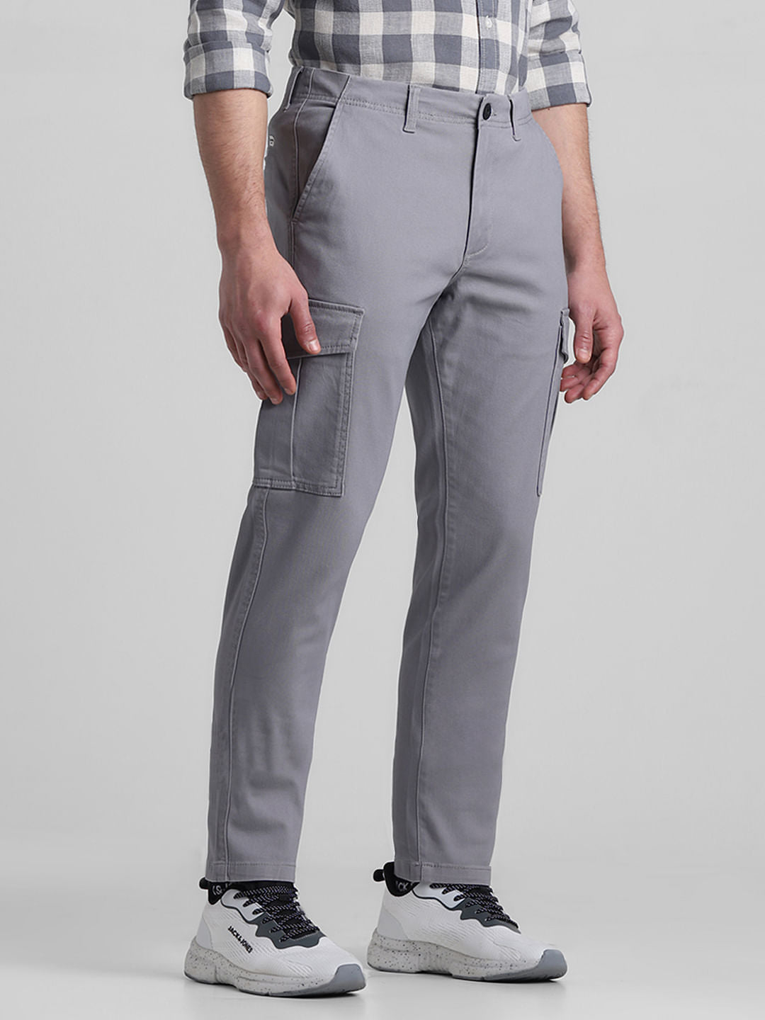 Grey Mid Rise Slim Fit Pants