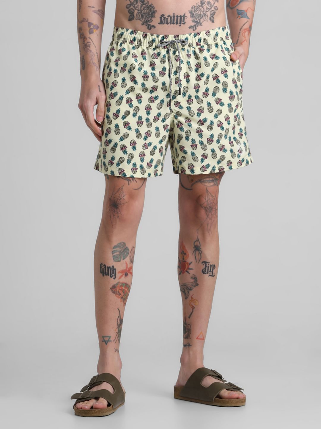 Yellow Abstract Print Swim Shorts - S