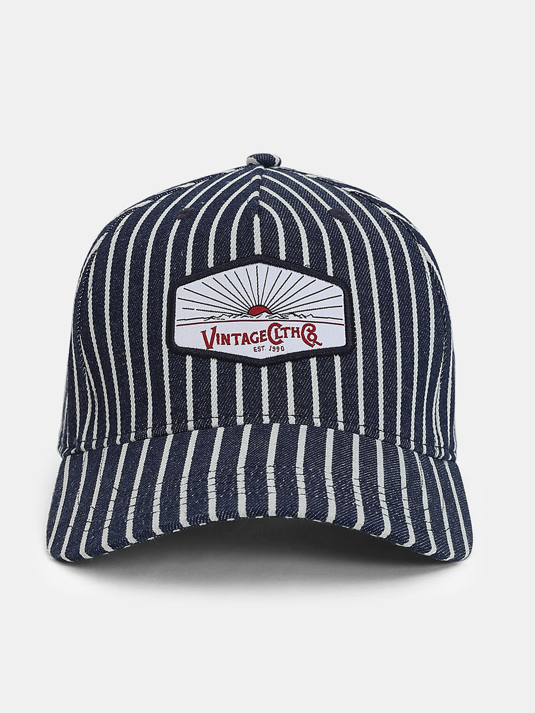 Dark Blue Striped Denim Cap - ONE