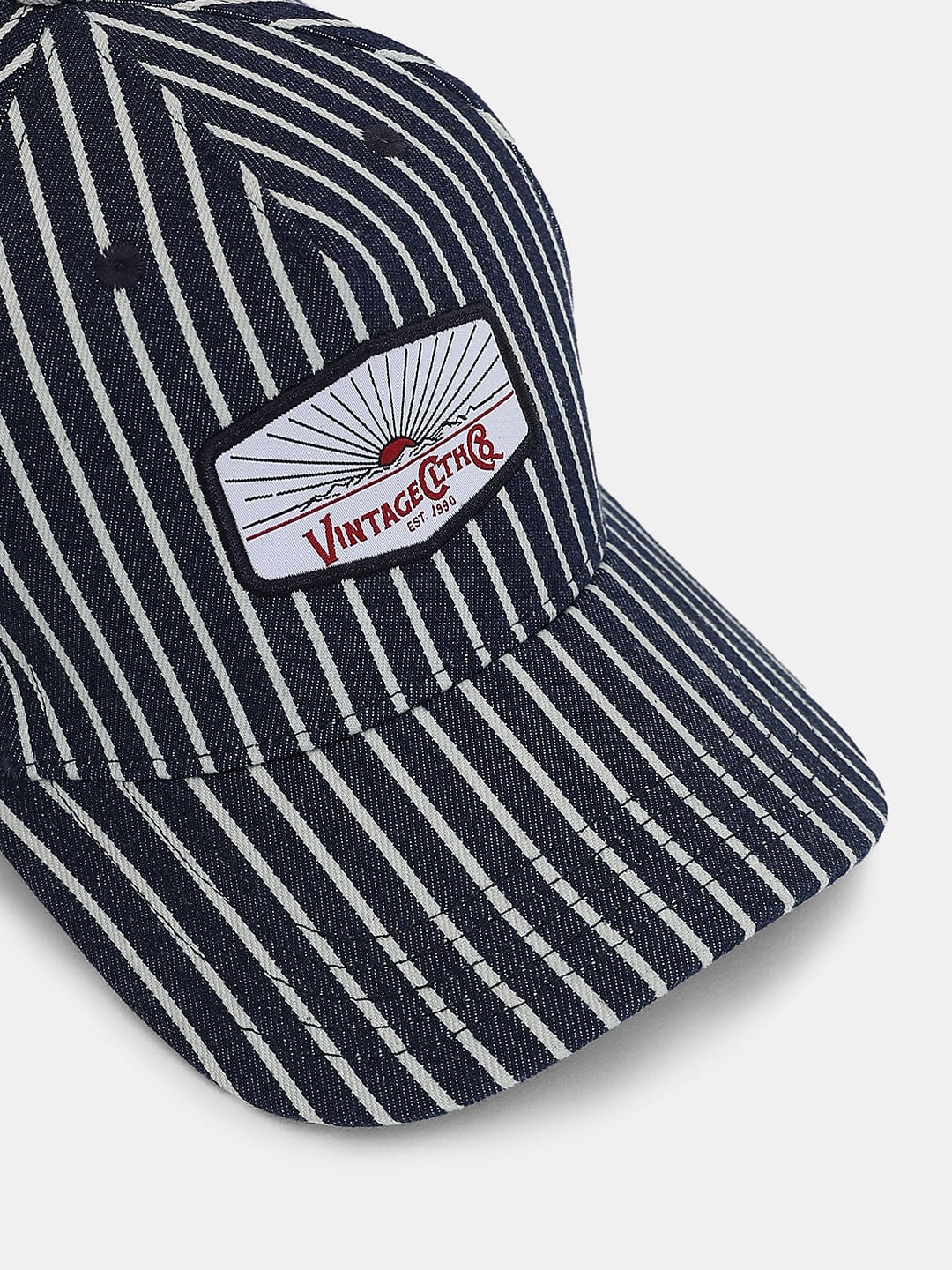 Dark Blue Striped Denim Cap